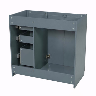 Meuble-lavabo de 36 po sans lavabo supérieur, armoire de rangement en bois massif, meuble-lavabo autoportant avec 3 tiroirs et portes à fermeture douce