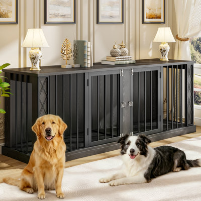 Large Dog Crate Furniture For Double Dogs, Heavy Duty Dog Cage Indoor For Small/medium/large Dogs, Dog Kennel Furniture As Tv Stand, Up To 86.6" L Black