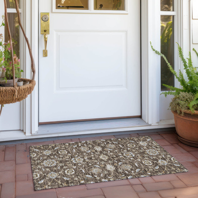 Machine Washable Indoor/Outdoor Cicel ACN1149 Chocolate Rug, Rectangle 1'8" x 2'6"