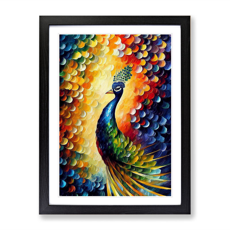 Peacock Portrait No.3 - Single Picture Frame Painting, 64cm H x 46cm W x 2cm D, Black Framed