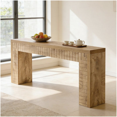 Console de style artistique avec rainures gravées uniques, parfaite pour un décor moderne et rustique