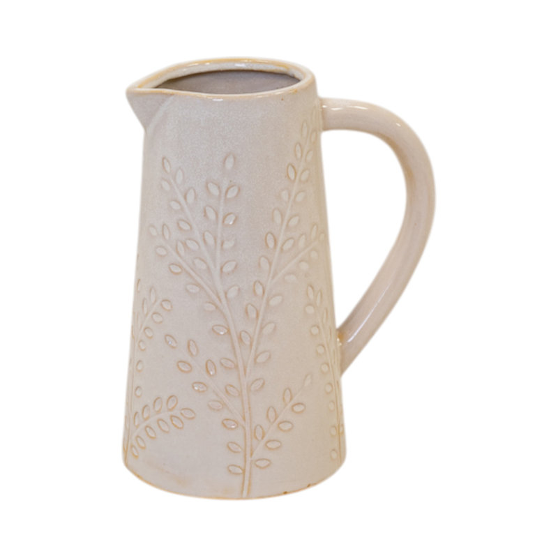 Large Natural Ceramic Olive Branch Jug 17cm, 13cm H x 9cm W x 12cm D