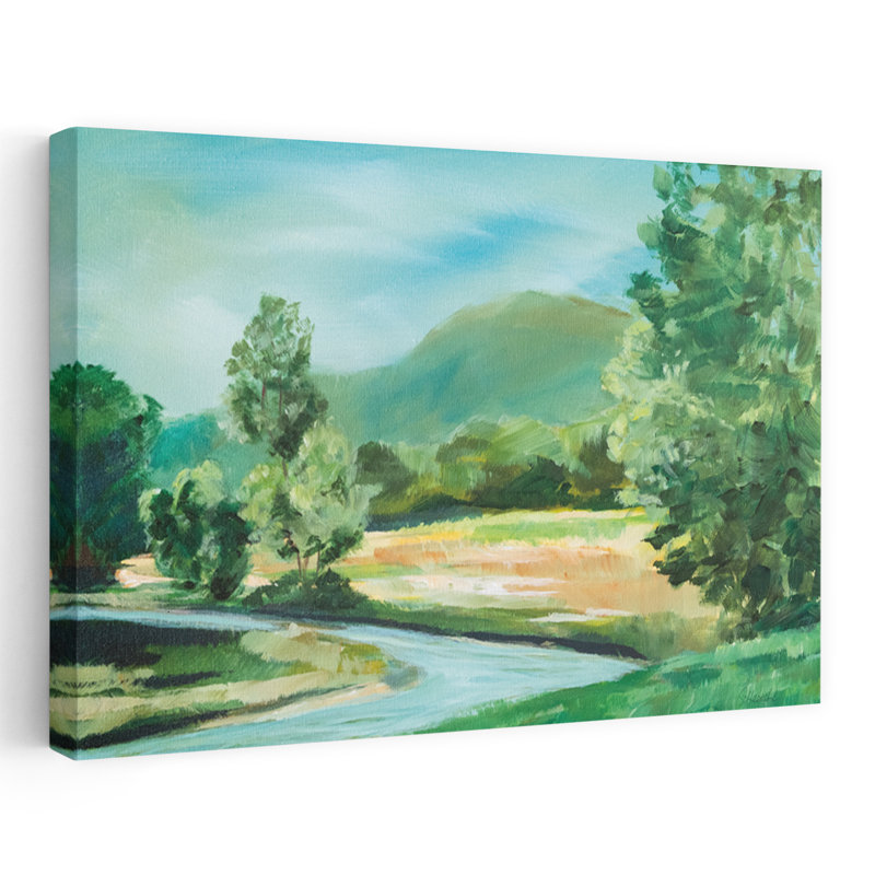 Bassin versant contemporain bleu paysage brun vert, H 24 po x l 16 po