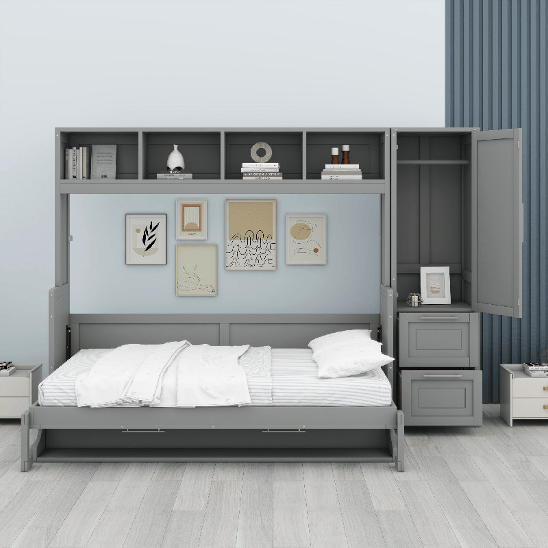 Lit escamotable avec placard Murphy, Gris