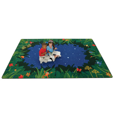 Peaceful Tropical Night Tufted Blue/Green Area Rug