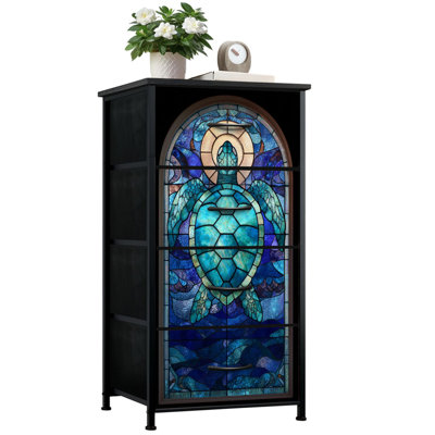 Commode en vitrail pour la chambre à coucher avec 4 tiroirs de rangement Commode en tissu teinté en acier turquoise pour commode de dortoir