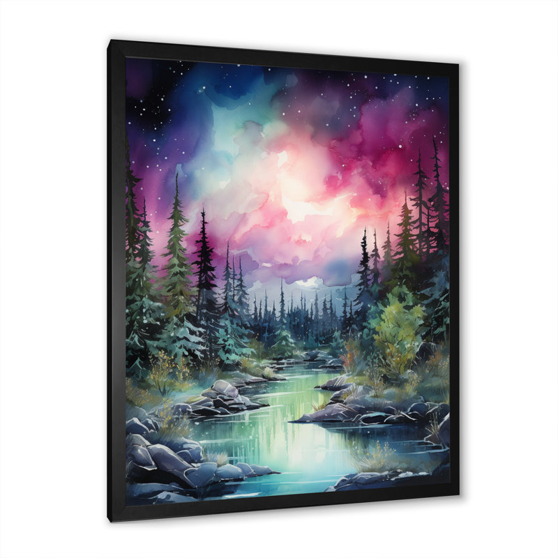 «Brodowski Aurora Borealis Dancing Lights IV», reproduction sur toile, Cadre simple noir, H 20 po x l 12 po x P 1 po