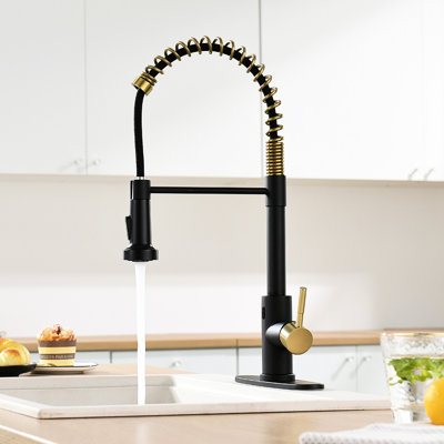 Robinet de cuisine intelligent et automatique Hands - Sans contact avec douchette extractible, noir et or, design contemporain, acier inoxydable, remplissage en céramique, style moderne, douchette de remplissage