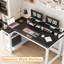 Bureau d'ordinateur en L Farmhouse avec DEL et prises de courant, bureau de jeu en coin avec support pour écran intégré, tablettes réglables, poste de travail de bureau personnel
