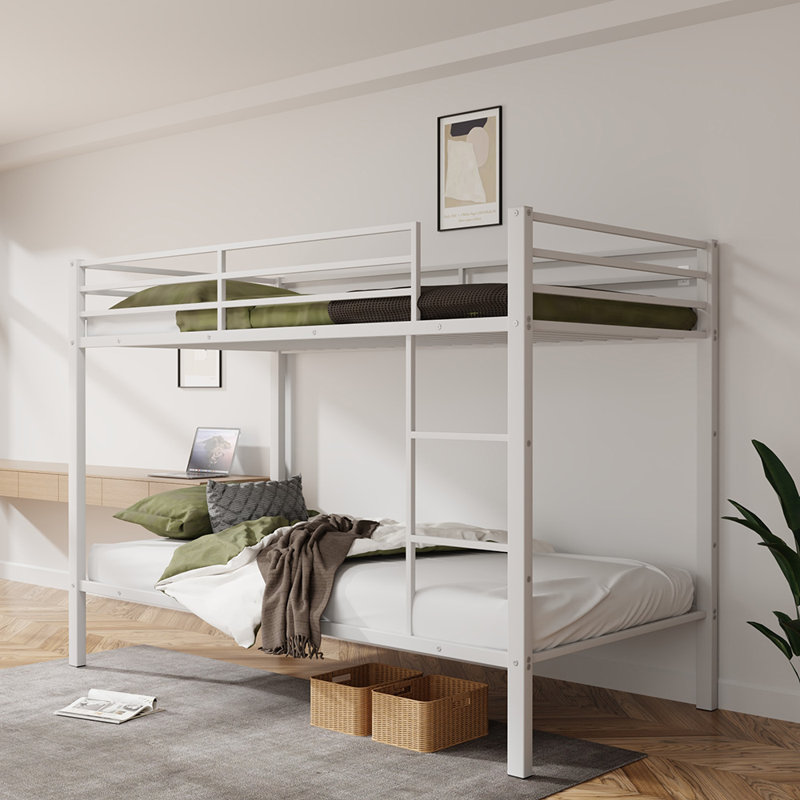 Lit mezzanine en métal, Simple sur simple, Blanc