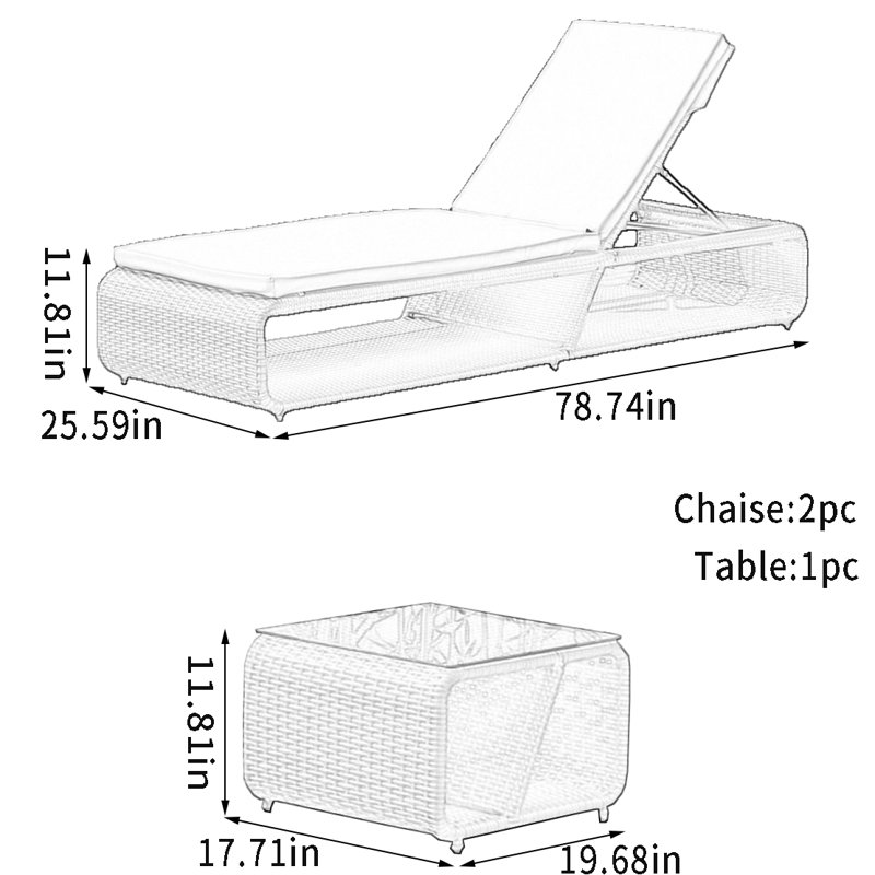 Sofica Outdoor Wicker Chaise Lounge Set with Table , Cushion Included