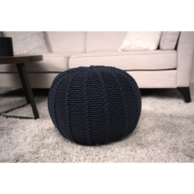 Pouf tricoté en coton bleu foncé pour ou au sol - capacité de poids de 200 lb, ajout décoratif, nettoyage des taches, perles incluses et utilisation du coussin Limite de 200 lb, décoratif, nettoyage seulement, rembourré