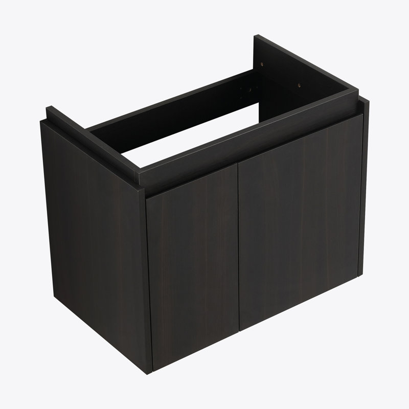 Meuble-lavabo 24 po avec lavabo en céramique, meuble-lavabo mural flottant, armoire de rangement en bois avec portes doubles pour salle de bain, noir
