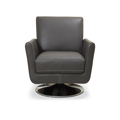 Fauteuil pivotant en cuir pleine fleur de 35 po de large Aita