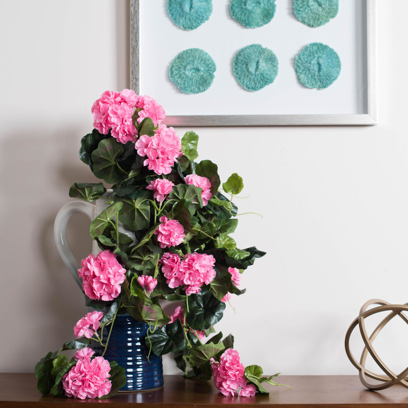 29" Pink Silk Geranium Hanging Bush for Outdoor Decor