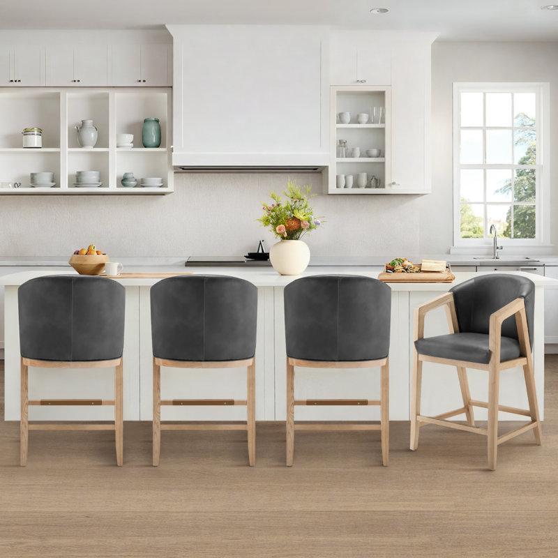 Daina Faux Leather Counter Stools With Exposed Wood (Set Of 2), Wax Elephant