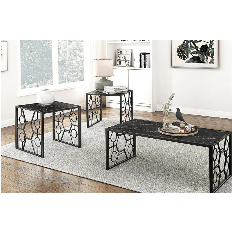 Ensemble de tables d'appoint 3 pièces Modern Modern Black Cocktail Table