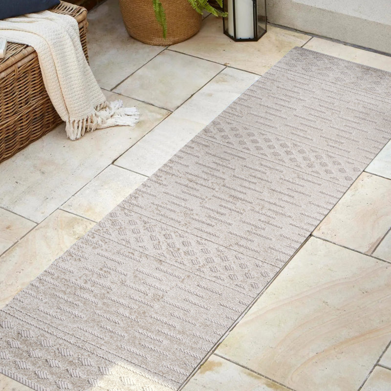 Tapis intérieur / extérieur beige Sheelah, Tapis de couloir 2 pi x 10 pi