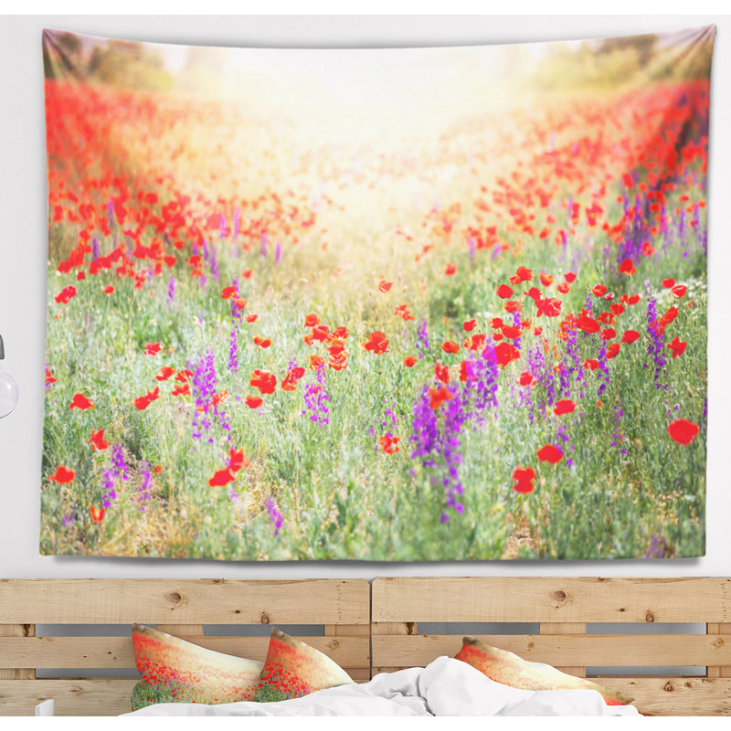 Tapisserie au champ de coquelicots, H 50 po x l 60 po