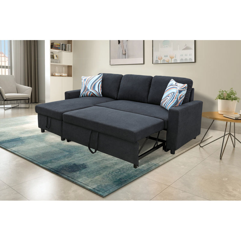 Sebella Upholstered L-Shaped Sectional Reversible, Black Linen Blend