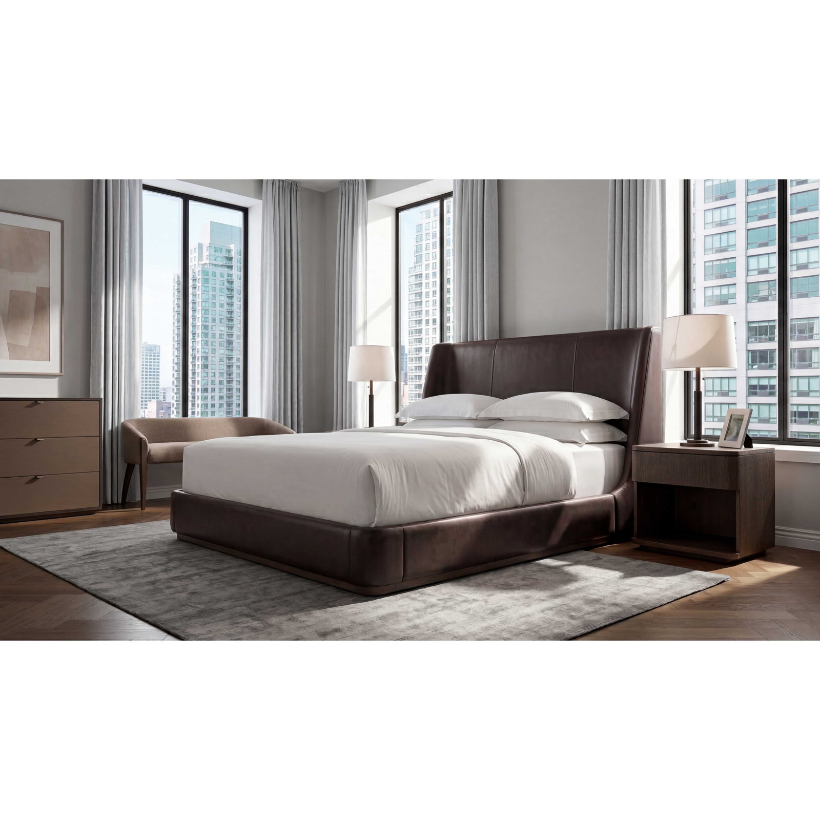 Alishia Upholstered Wingback Bed, Queen