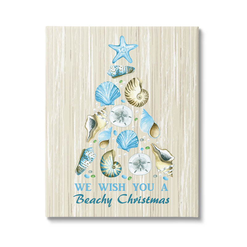 «Beachy Christmas Seashell Tree», motif rustique noir, estampe numérique, art texturé par Sharon Lee, Toile tendue
