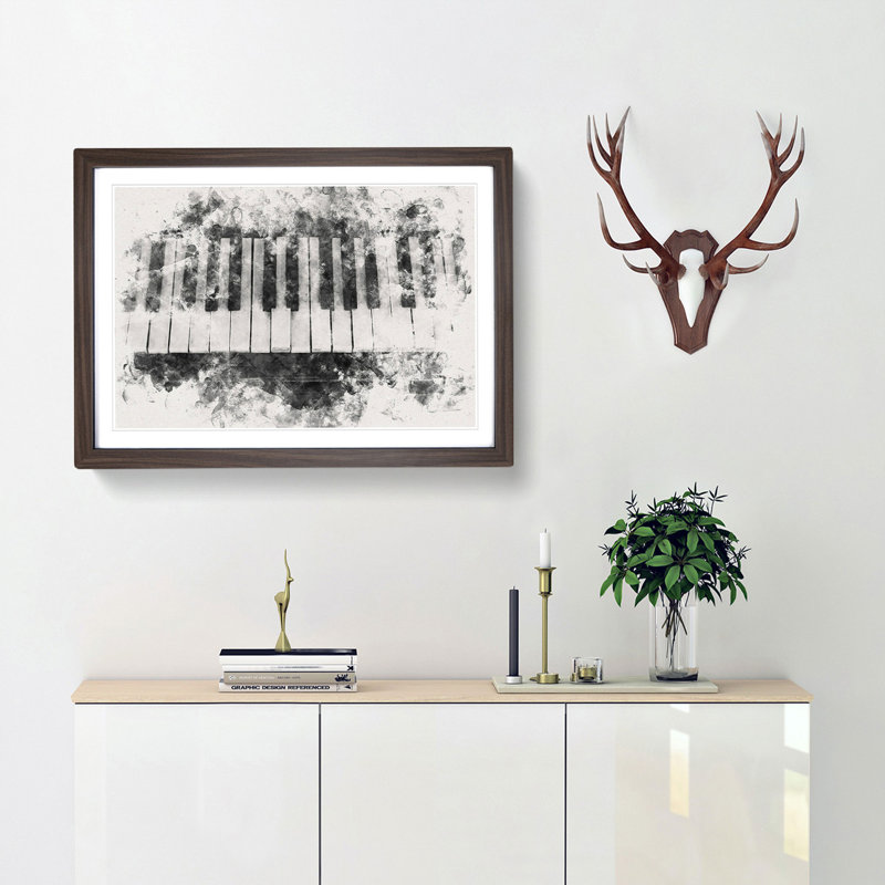 Broken Piano Keys - Picture Frame Painting Print, 36cm H x 48cm W x 2cm D, Walnut Framed