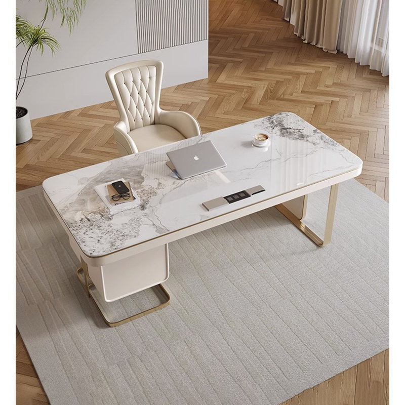 Bureau de luxe léger en pierre frittée avec tiroirs, 29.53" H x 62.99" W x 27.56" D