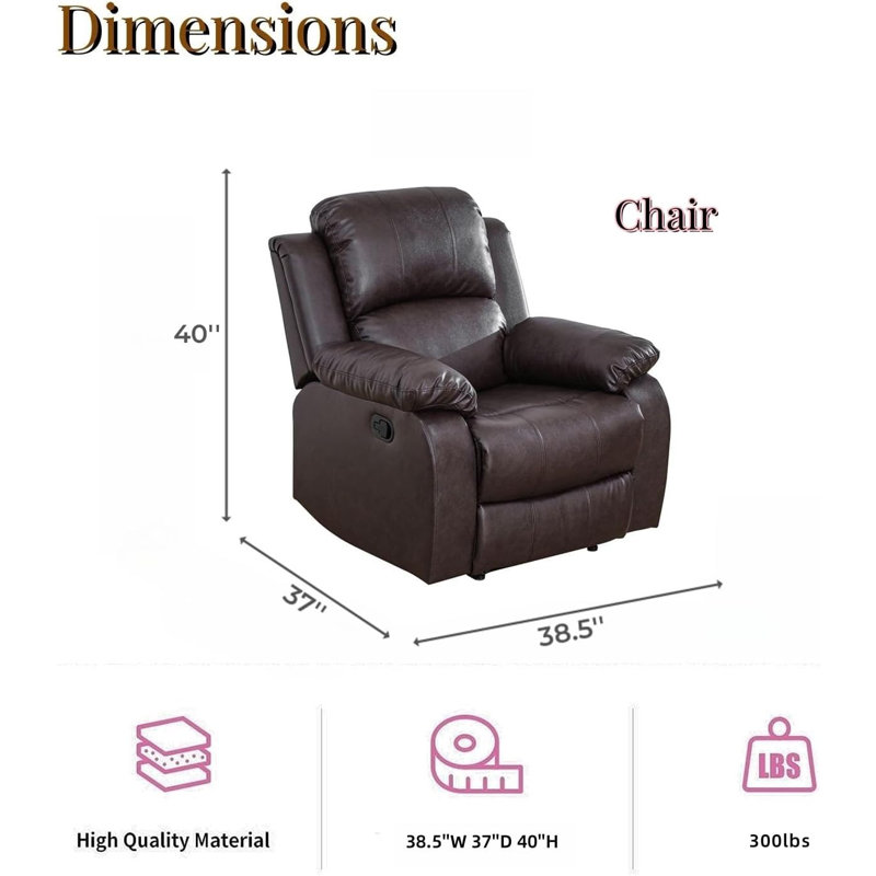 Azuredee 38.5" Wide Brown Faux Leather Manual Standard Recliner ArmChair