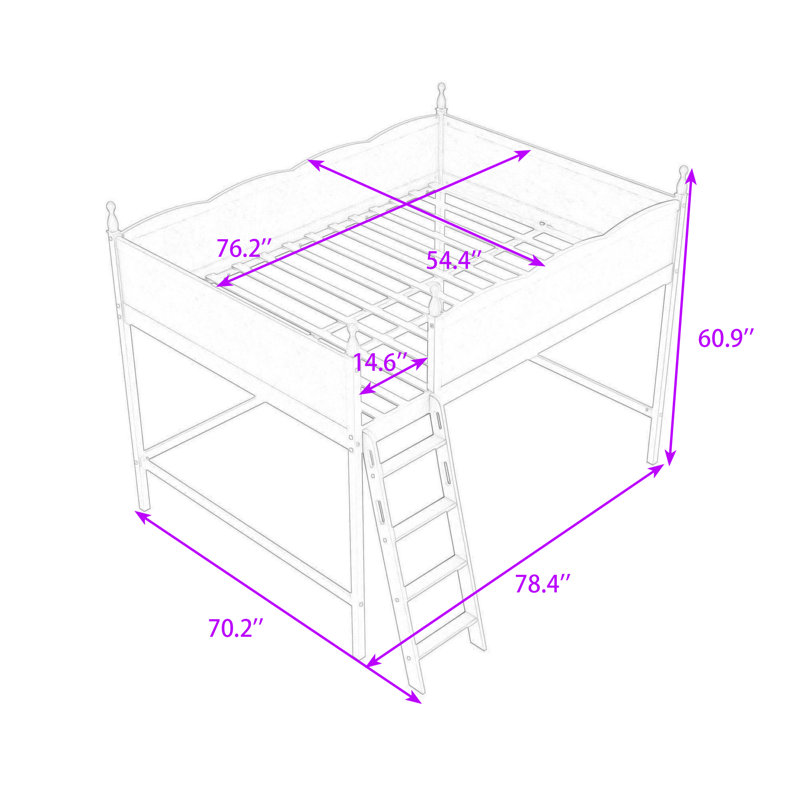 Lit mezzanine en bois avec garde-corps de sécurité et amplement d'espace sous le lit, Lit double, Naturel
