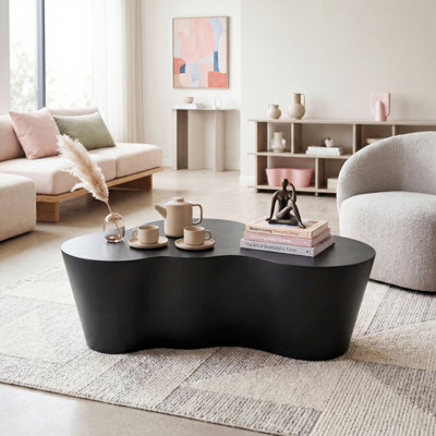 Table basse moderne de 50 po, table de centre irrégulière en fibre de verre, sans assemblage, finition durable