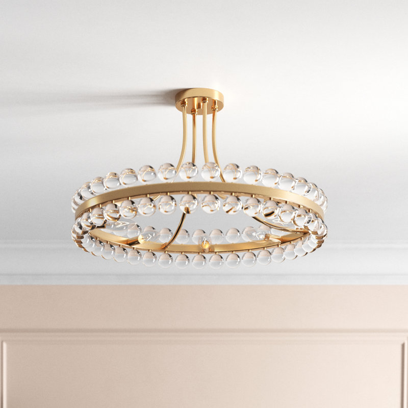 Plafonnier semi-encastré de style lustre moderne 8 lumières 24 po Jackeline, Laiton antique