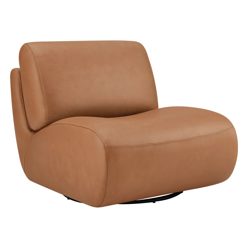 Nita 33'' Swivel Upholstered Accent Chair, Brown Genuine Leather