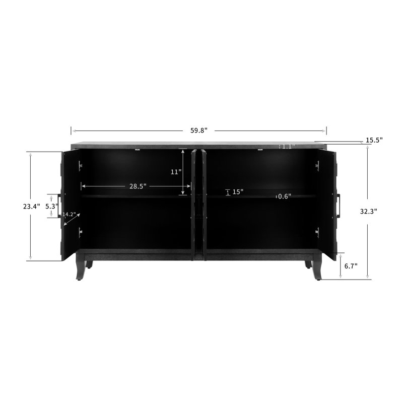 Stronger Vintage Style Buffet Cabinet, Lacquered Accent Storage 4 Door Wooden Cabinets,Thickened Sideboard Storage Cabinet For Entryway, Living Room