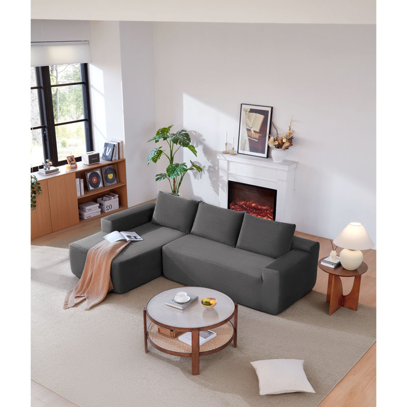 Canapés modulaires gris spacieux, finition velours côtelé moelleux, touche moderne, maison et chambre à coucher