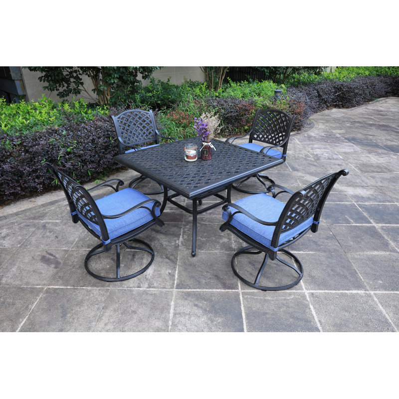 Rectangular 6 - Person 85.83" Long Aluminum Dining Set With Cushions Outdoor Dining Set Outdoor Table And Chairs