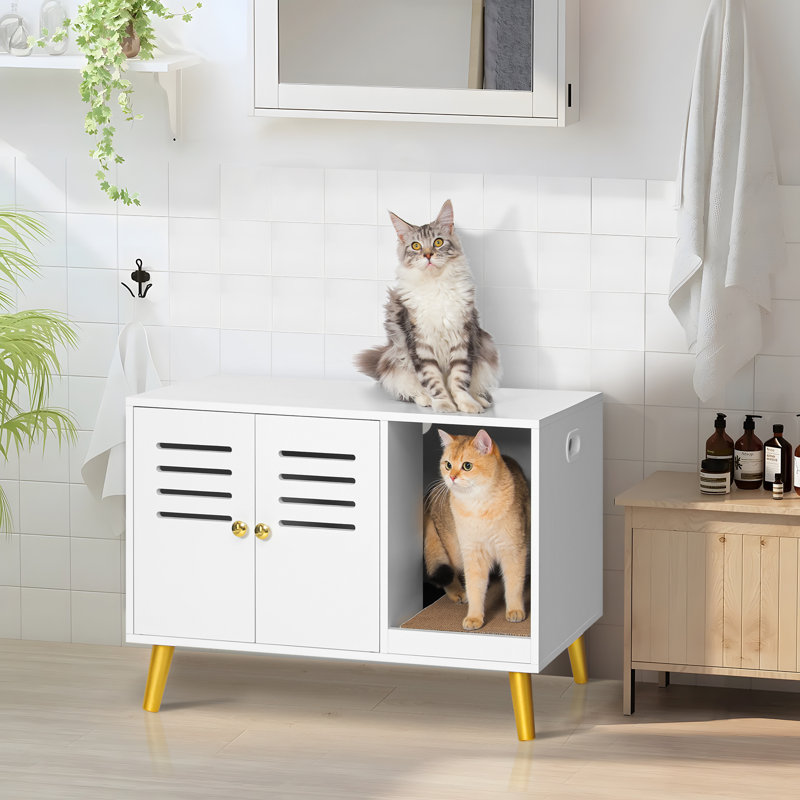 Litière cachée pour chat avec 2 tapis, Blanc