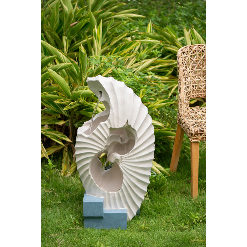 Fontaine abstraite blanche 16,9 x 10,2 x 31,9 po avec base bleue et lumière