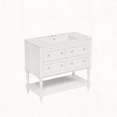 36" Bathroom Vanity Cabinet with Sink Combo Set, Undermount Ceramic Sink, Free Standing Vanity Set with 4 Drawers, Solid Wood Frame Bathroom Cabinet