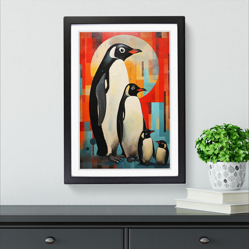 XYZ-FRM-V1223-5046 Penguin Constructivism - Single Picture Frame Print on Wood, Black, 34cm H x 25cm W x 2cm D