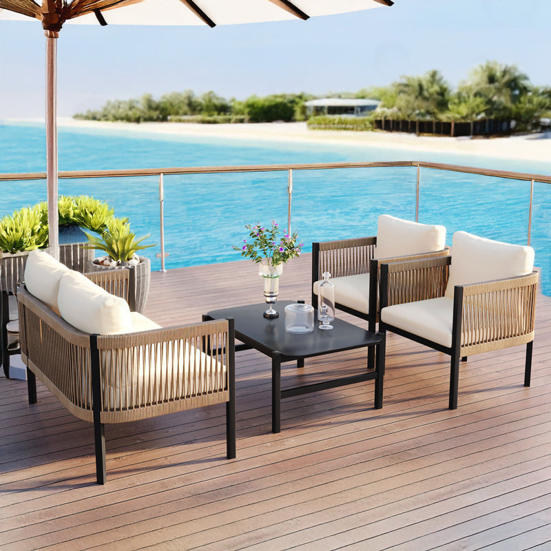 Ensemble pour 4 personnes avec table basse, Beige