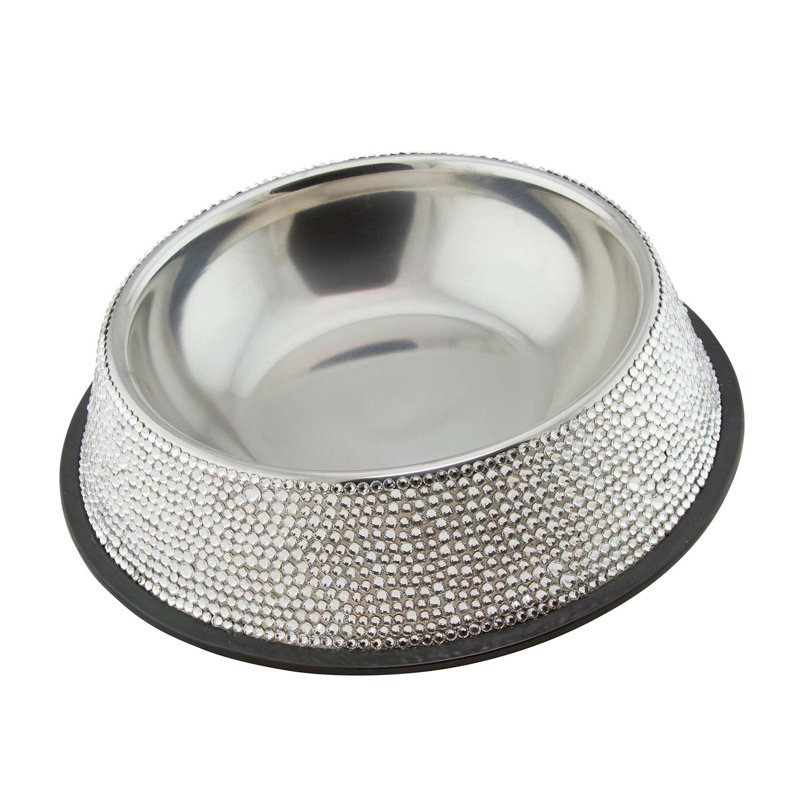 Sparkles Home | Bol pour animaux Strass | Pierres taillées à la main | Acier inoxydable | Petit à grand, Grand (10 po)