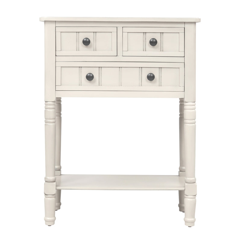 Narrow Console Table, Slim Sofa Table With Three Storage Drawers And Bottom Shelf (Ivory White), Ivory White