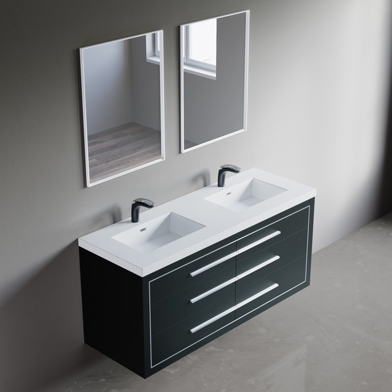 61 " W Free Standing Wall Mounted 1 Single Double Vanity Bathroom Vanity With Solid Surface Top, Charcoal, Chrome