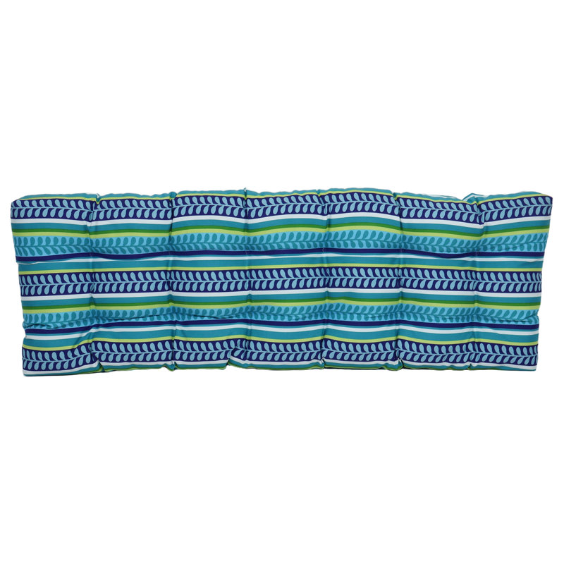 Coussin de banc pour l'extérieur, L 55 po x P 19 po, Bleu / vert / rayé azur Pike