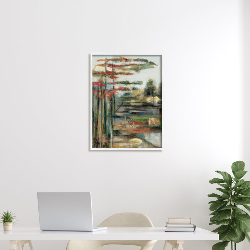 Paysage rustique de forêt, distorsion linéaire - Image, Giclée encadrée noir minuit, H 30 po x l 24 po