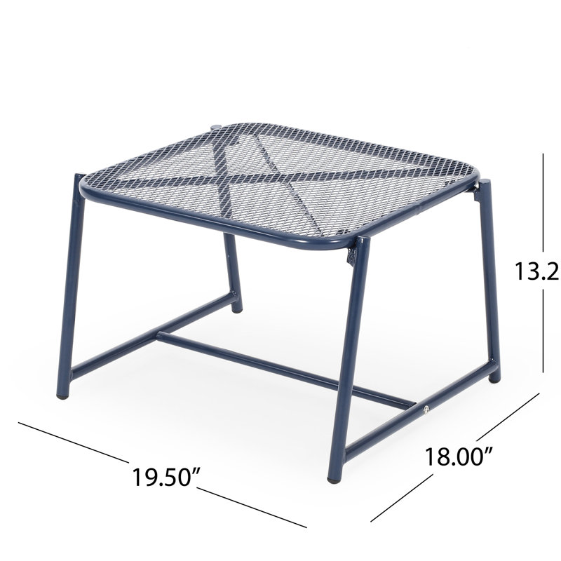 13.47"H Side Table In Navy Blue Iron For Outdoor Settings, With Mesh Top And Modern Sled Base T Frame Iron,, Navy