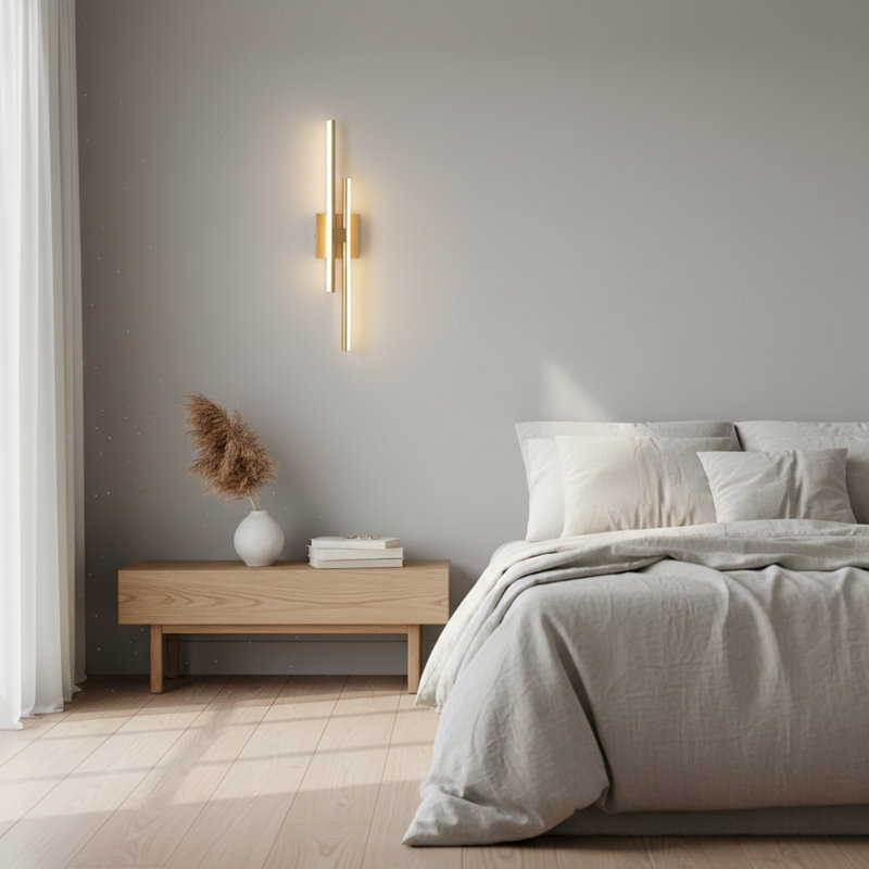 Applique murale linéaire pour salle de bain à 2 lumières DEL Keyli, Doré, H 4,7 po x l 24 po x P 2,8 po, 16 W