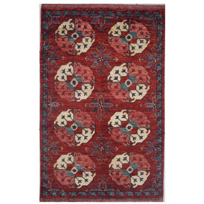 Tapis unique rouge, ivoire et bleu de 3 pi 11 po x 6 pi