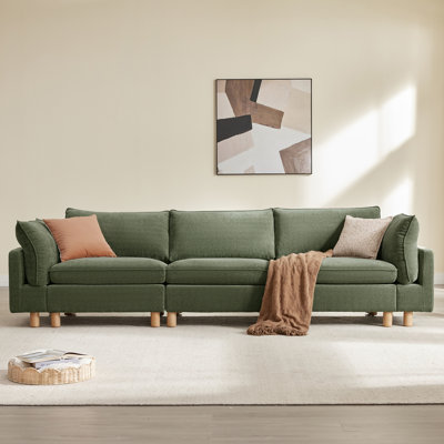 Solena 126.8" W 3-Piece Upholstered Modular Sofa With Solid Wood Base